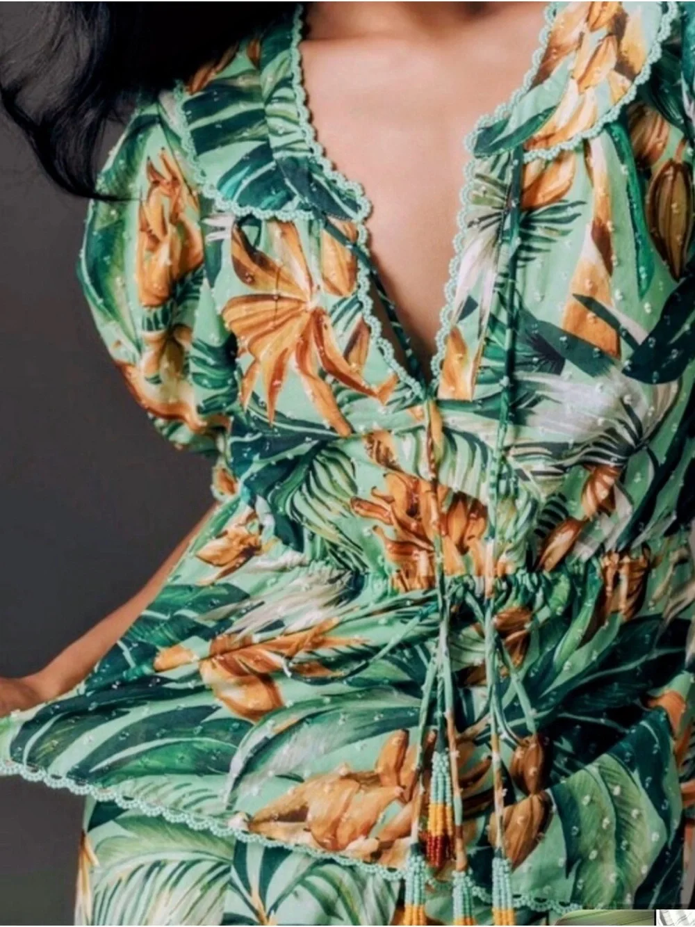 FARM RIO PUFF-SLEEVE BABYDOLL BLOUSE